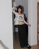 Aesthetics Printed Color Matching See-Through Long Sleeve T-Shirt