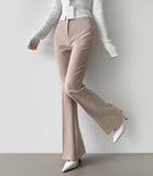 Hidden Banding Pin Tuck Long Boot Cut Span Slacks Pants