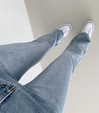 Summer cooling inner banding semi bootcut span denim pants