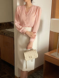 Laview Chiffon Color Matching Shirring Blouse