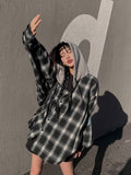 (UNISEX) Kitchie Hood Balloon Checkered Shirt