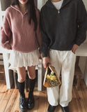 Basic Over Fit High-Neck Half Zip-Up Knit