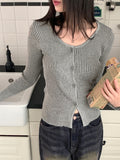 Toss Ribbed Color Matching Round Crop Long Sleeve Cardigan