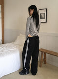 Tachi side track color matching two-way long wide jogger pants