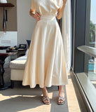 Liluna Banding Flare Long Skirt