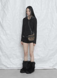 [mnem] Button Fur Hoodie Top