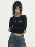LACE BACK CROSS U-Neck Long Sleeve