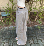 Rustling Folding Vertical Color Matching Stripe Two-Way Wide Jogger Banding Pants