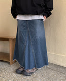 Tsukin Cat Washing Damaged Denim Long Skirt