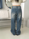 teki string washing wide denim pants