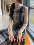 Mediz Wool Check A-line Vest Long One Piece
