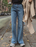 slit straight denim pants