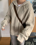[unisex] Colmin two-way cable over knit hood zip-up cardigan