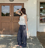 Non Fade Cooling Summer Thin Banding Wide Raw Denim Pants