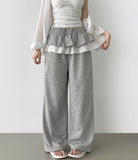Tiered Frill Fake Layered Skirt Wide Pants