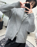 Ray-fun mix diagonal knit zip-up