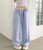 Summer Color Matching Stripe Banding Wide Pants