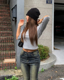 [U-BASIC] Nut Boat Neck Slim Crop Three Quarter Tee