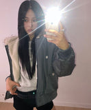 Kait Snap Button Stitch Over Fit Fur Bomber Jacket