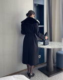 Devel Mink Fur Collar Wool Long Coat (Belt Set)