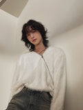 Unbalanced angora zipper knit