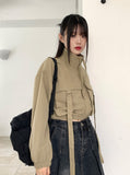 Kuka D-ring strap pocket crop zip-up jacket