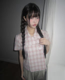 [MADE] Yuwa Round Collar Check Short Sleeve Blouse