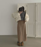 Banding Suede H-line Back Slit Long Skirt