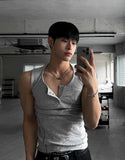 Henley Neck Side Track Muscle Fit Sleeveless