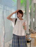 Keycon Round Shirring Short Sleeve Blouse