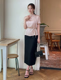 Raz Half-Neck Satin Pleats Blouse (Belt set)