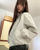 Shuni no-collar snap button string pocket crop overfit jacket