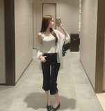 Hem Side Slit Capri Span Cotton Pants