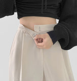 Clip Rayon Blend Span Pin Tuck Wide Slacks Pants