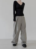 Unbalanced pintuck cotton pants