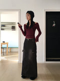 Riader Pocket Cargo Incision Denim Long Skirt
