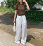 Gently Pintuck Summer Banding Long Wide Cotton Pants