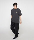 Flower Smile Logo Embroidery Pigment Short Sleeve T-shirt