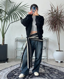 Pad snap button denim pants