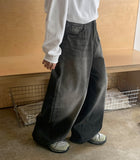 Tinky washed denim wide pants