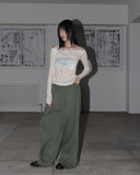 [Wool 30] Chev Rose Lace Off-Shoulder Long Sleeve T-shirt