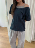 Haboil Loose Fit V-Neck Slub Short Sleeve Tee