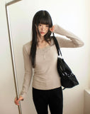 [MADE] Newbe Lace Point Button Ribbed Long Sleeve T-Shirt