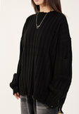 Ribbed crack damage slit over knit