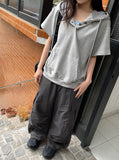 Hakanji Check Color Matching Button Hood Short Sleeve Tee