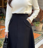 Roti Wool Pocket Slit Flare Skirt
