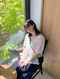 Myuo dot ribbon shirring short sleeve blouse
