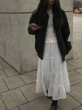 Crum Lace Banding Long Tiered Skirt