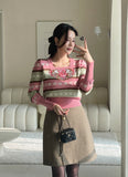 Wendys Color Matching Flower Embroidery Knit