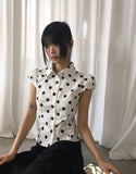 Miring Dot Strap Puff Blouse